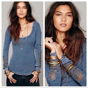 Free People We the Free Synergy Cuff Thermal in Deep Sea Blue